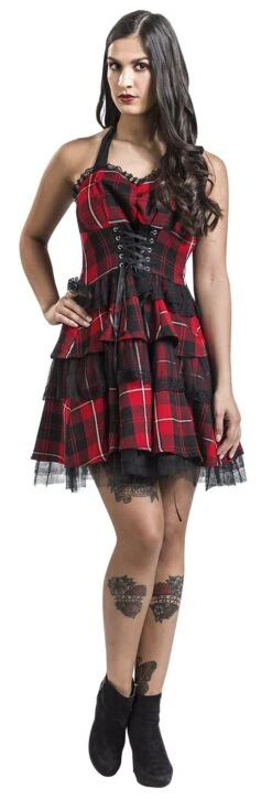 "Red Tartan Gothic Dress" Kurzes Kleid Schwarz/rot Von H&R London -Forbunrs Geschaft 375149wa