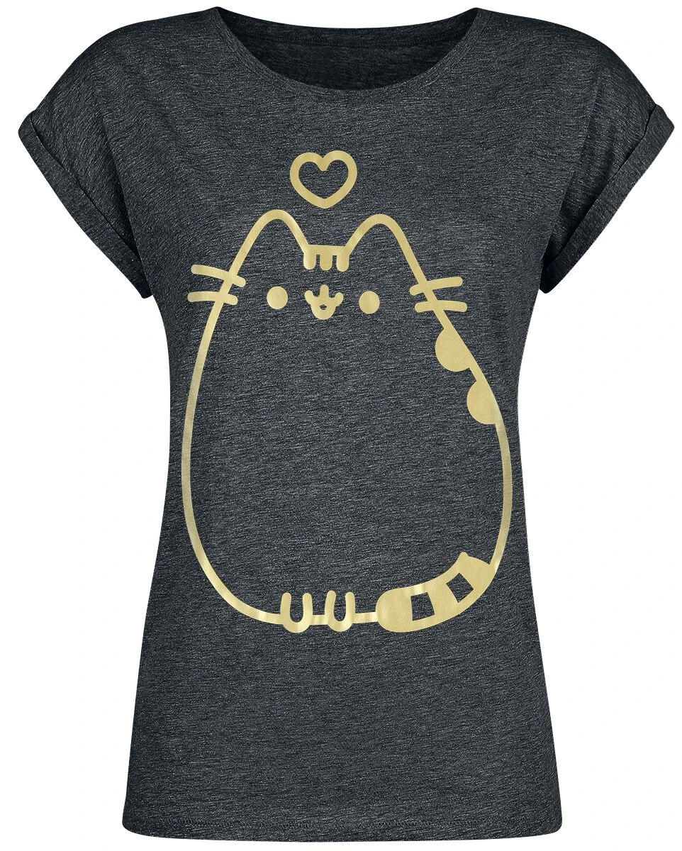 "Golden Pusheen" T-Shirt Charcoal Meliert Von Pusheen 3 "Golden Pusheen" T-Shirt Charcoal Meliert Von Pusheen