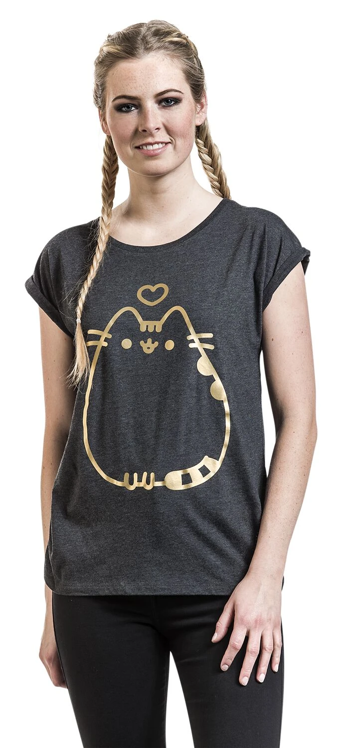 "Golden Pusheen" T-Shirt Charcoal Meliert Von Pusheen 6 "Golden Pusheen" T-Shirt Charcoal Meliert Von Pusheen – Bild 4