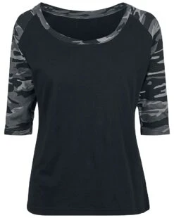 "Ladies 3/4 Contrast Raglan Tee" Langarmshirt Schwarz/darkcamo Von RED By EMP