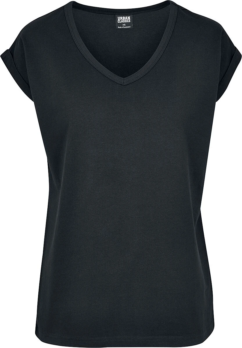 "Ladies Round V-Neck Extended Shoulder Tee" T-Shirt Schwarz Von Urban Classics 3 "Ladies Round V-Neck Extended Shoulder Tee" T-Shirt Schwarz Von Urban Classics