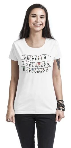 "Alphabet Lichterkette" T-Shirt Weiß Von Stranger Things -Forbunrs Geschaft 449655wa