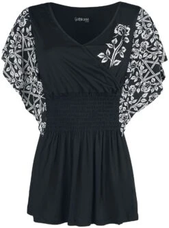"schwarzes T-Shirt Mit V-Ausschnitt Und Print" T-Shirt Schwarz Von Gothicana By EMP