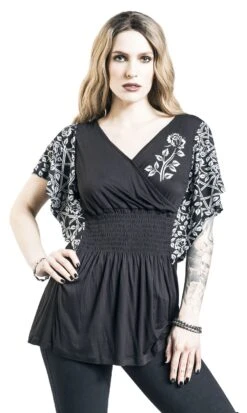 "schwarzes T-Shirt Mit V-Ausschnitt Und Print" T-Shirt Schwarz Von Gothicana By EMP -Forbunrs Geschaft 473517wa