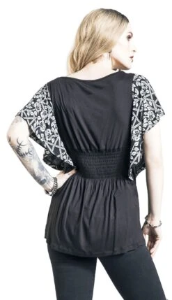 "schwarzes T-Shirt Mit V-Ausschnitt Und Print" T-Shirt Schwarz Von Gothicana By EMP -Forbunrs Geschaft 473517wb