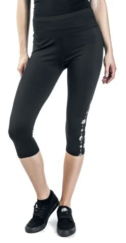 "Sport Und Yoga - Schwarze 3/4 Leggings Mit Seitlichem Print" Leggings Schwarz Von EMP -Forbunrs Geschaft 483082wa
