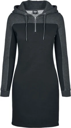 "Ladies 2-Tone Hooded Dress" Kurzes Kleid Schwarz/charcoal Von Urban Classics