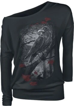 "Schwarzes Langarmshirt Mit Rundhalsausschnitt Und Print" Langarmshirt Schwarz Von Black Premium By EMP