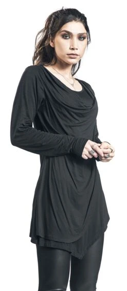 "Schwarzes Langarmshirt Mit Wasserfallausschnitt" Langarmshirt Schwarz Von Black Premium By EMP -Forbunrs Geschaft 493186wa