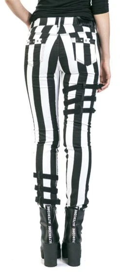 "Schwarz- Weiße Skinny Jeans Mit Reißverschlüssen Und Schnallen" Jeans Schwarz/weiß Von Gothicana By EMP -Forbunrs Geschaft 493699wb