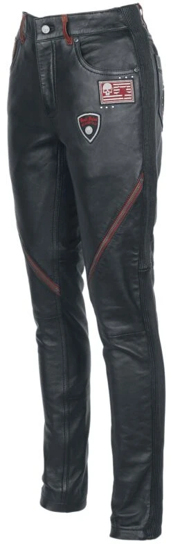 "Lederhose Mit Patches Und Reißverschluss Details" Lederhose Schwarz/rot Von Rock Rebel By EMP -Forbunrs Geschaft 493783c
