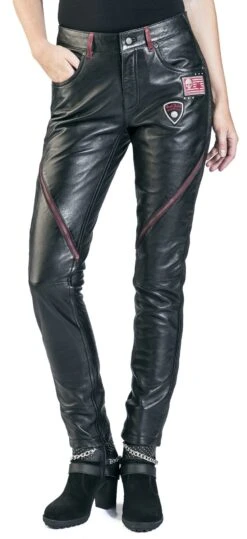 "Lederhose Mit Patches Und Reißverschluss Details" Lederhose Schwarz/rot Von Rock Rebel By EMP -Forbunrs Geschaft 493783wa