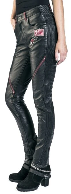 "Lederhose Mit Patches Und Reißverschluss Details" Lederhose Schwarz/rot Von Rock Rebel By EMP -Forbunrs Geschaft 493783wa2