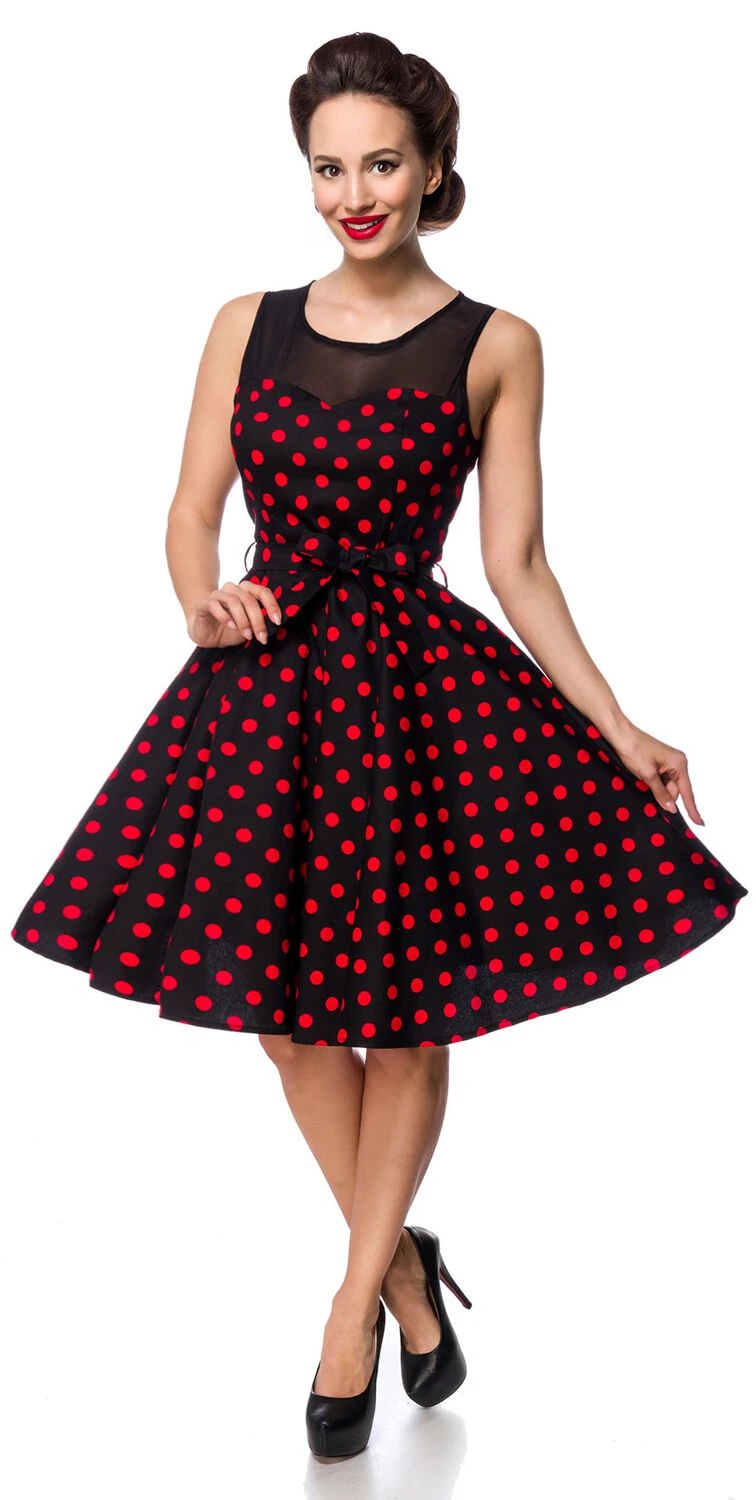 "Swing-Kleid Mit Mesheinsatz" Mittellanges Kleid Schwarz/rot Von Belsira 6 "Swing-Kleid Mit Mesheinsatz" Mittellanges Kleid Schwarz/rot Von Belsira – Bild 4