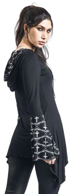 "Gothicana X Anne Stokes - Schwarzes Langarmshirt Mit Schnürung, Print Und Großer Kapuze" Langarmshirt Schwarz Von Gothicana By EMP -Forbunrs Geschaft 496213wb