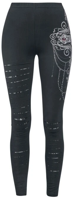"Gothicana X Anne Stokes - Schwarze Leggings Mit Hinterlegten Cut-Outs Und Print" Leggings Schwarz Von Gothicana By EMP