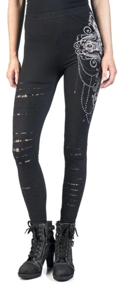 "Gothicana X Anne Stokes - Schwarze Leggings Mit Hinterlegten Cut-Outs Und Print" Leggings Schwarz Von Gothicana By EMP -Forbunrs Geschaft 496230wa