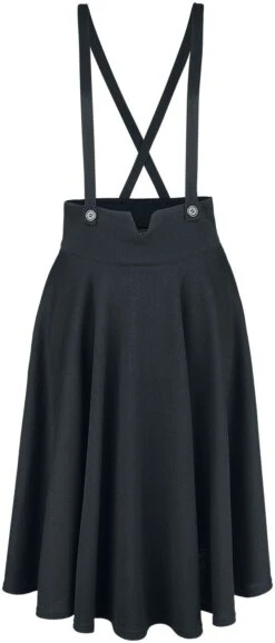 "Toyin Black Herringbone Overall Skirt" Mittellanger Rock Schwarz Von Voodoo Vixen