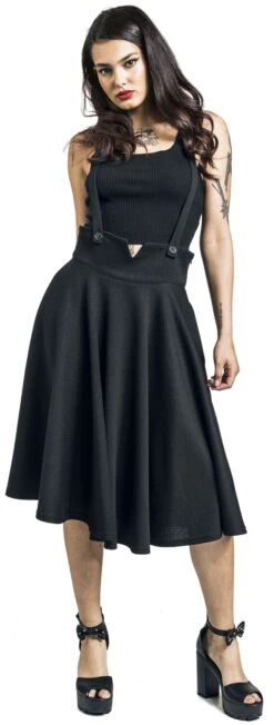 "Toyin Black Herringbone Overall Skirt" Mittellanger Rock Schwarz Von Voodoo Vixen -Forbunrs Geschaft 509201wa