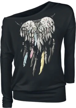 "Langarmshirt Mit Feder-Print" Langarmshirt Schwarz Von Full Volume By EMP