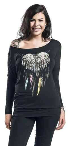 "Langarmshirt Mit Feder-Print" Langarmshirt Schwarz Von Full Volume By EMP -Forbunrs Geschaft 520297wa