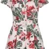 "Tropical Flamingo Print Button Up Playsuit" Jumpsuit Multicolor Von Voodoo Vixen