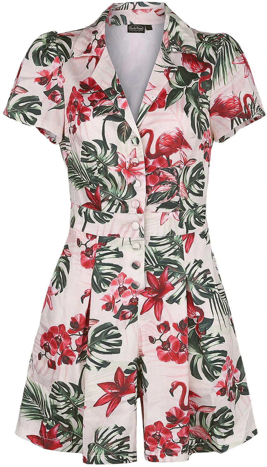 "Tropical Flamingo Print Button Up Playsuit" Jumpsuit Multicolor Von Voodoo Vixen