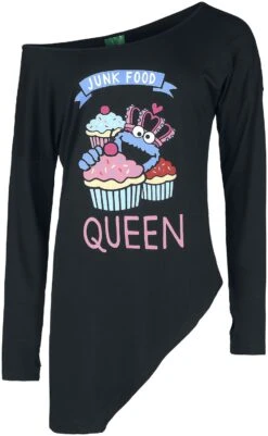 "Junk Food Queen" Langarmshirt Schwarz Von Sesamstraße