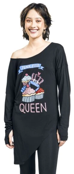 "Junk Food Queen" Langarmshirt Schwarz Von Sesamstraße -Forbunrs Geschaft 526298wa