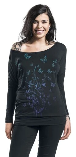 "Langarmshirt Mit Schmetterlingsprint" Langarmshirt Schwarz Von Full Volume By EMP -Forbunrs Geschaft 528844wa