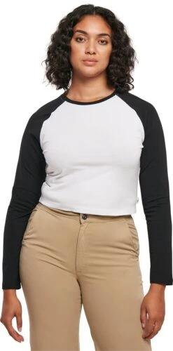 "Ladies Organic Cropped Retro Baseball Longsleeve" Langarmshirt Weiß/schwarz Von Urban Classics -Forbunrs Geschaft 533875wa