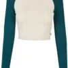"Ladies Organic Cropped Retro Baseball Longsleeve" Langarmshirt Weiß/grün Von Urban Classics