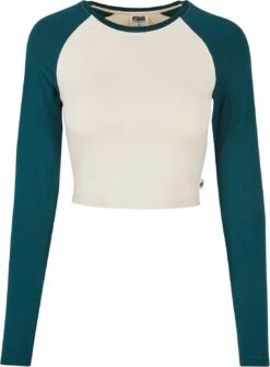 "Ladies Organic Cropped Retro Baseball Longsleeve" Langarmshirt Weiß/grün Von Urban Classics