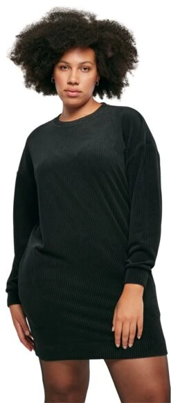 "Ladies Velvet Rib Crew Dress" Kurzes Kleid Schwarz Von Urban Classics -Forbunrs Geschaft 533880wa