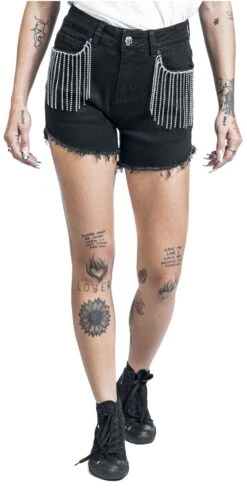 "Schwarze Shorts Mit Strassstein- Applikation" Short Schwarz Von Rock Rebel By EMP -Forbunrs Geschaft 534009wa