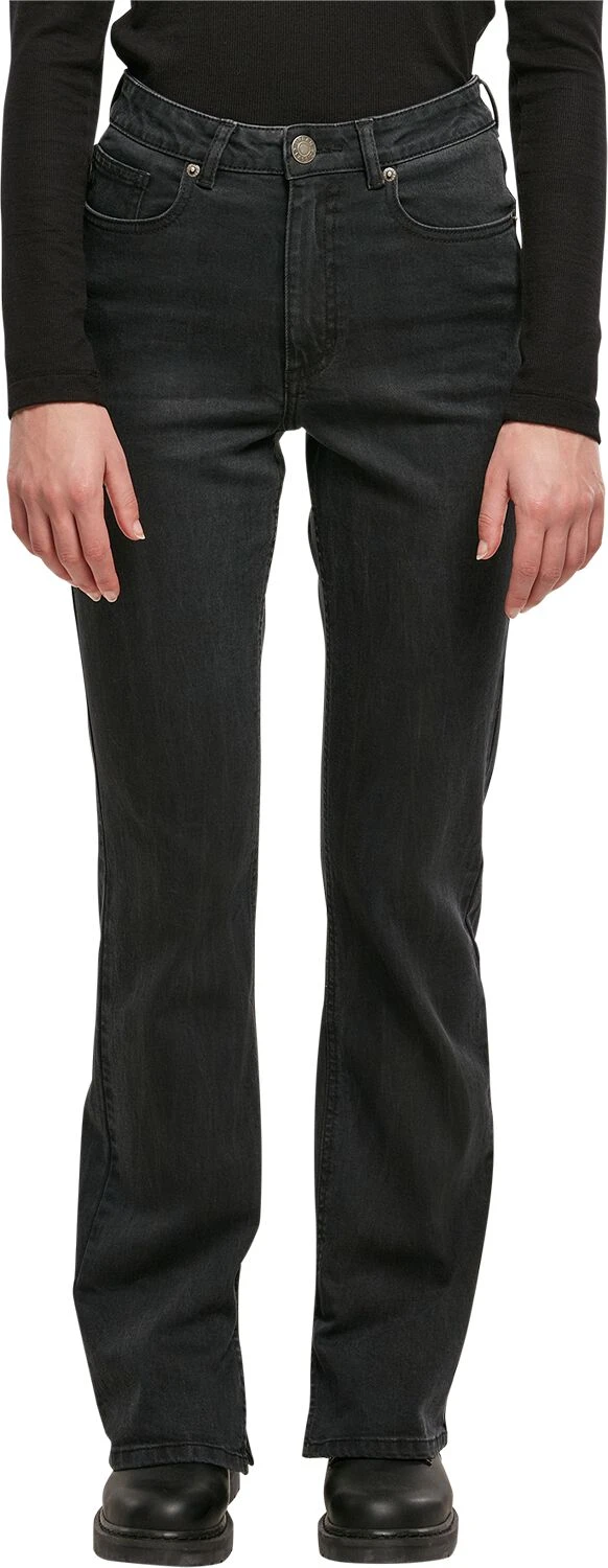 "Ladies Highwaist Straight Slit Denim Pants" Jeans Schwarz Von Urban Classics 6 "Ladies Highwaist Straight Slit Denim Pants" Jeans Schwarz Von Urban Classics – Bild 4