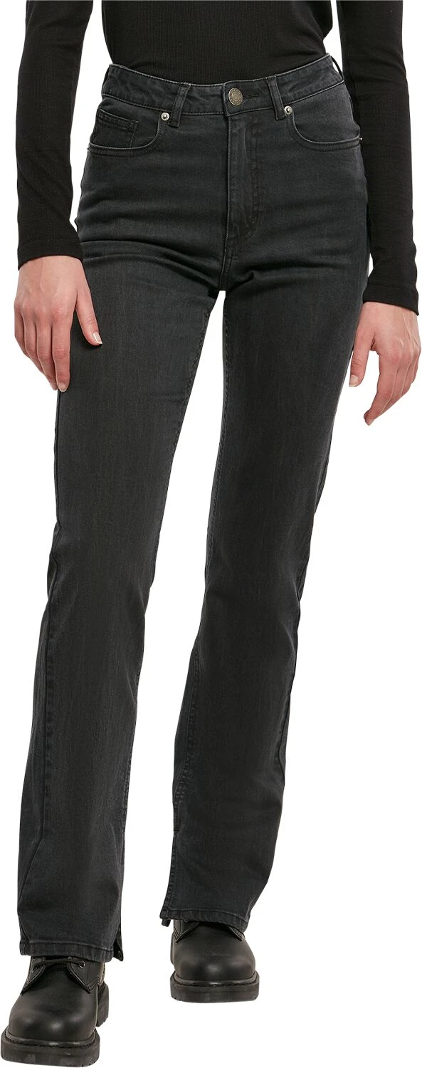 "Ladies Highwaist Straight Slit Denim Pants" Jeans Schwarz Von Urban Classics 7 "Ladies Highwaist Straight Slit Denim Pants" Jeans Schwarz Von Urban Classics – Bild 5
