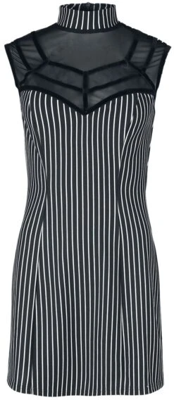 "Pinstripe Spider Web Dress" Kurzes Kleid Schwarz/weiß Von Jawbreaker