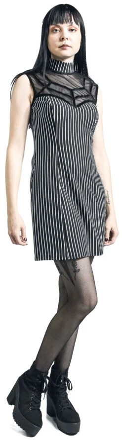 "Pinstripe Spider Web Dress" Kurzes Kleid Schwarz/weiß Von Jawbreaker -Forbunrs Geschaft 538994wa
