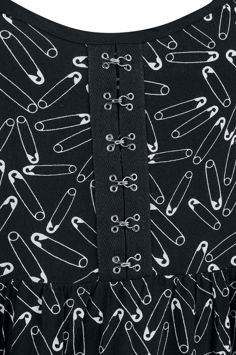 "Safety Pin Dress" Langes Kleid Schwarz/weiß Von Hell Bunny 5 "Safety Pin Dress" Langes Kleid Schwarz/weiß Von Hell Bunny – Bild 3