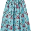 "Louella Skirt" Mittellanger Rock Blau/pink Von Hell Bunny