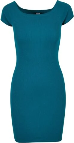 "Ladies Off Shoulder Rib Dress" Kurzes Kleid Grün Von Urban Classics