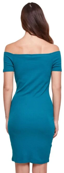 "Ladies Off Shoulder Rib Dress" Kurzes Kleid Grün Von Urban Classics -Forbunrs Geschaft 539985wb