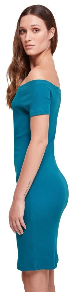 "Ladies Off Shoulder Rib Dress" Kurzes Kleid Grün Von Urban Classics -Forbunrs Geschaft 539985wc