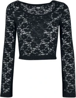 "Ladies Cropped Lace Longsleeve" Langarmshirt Schwarz Von Urban Classics
