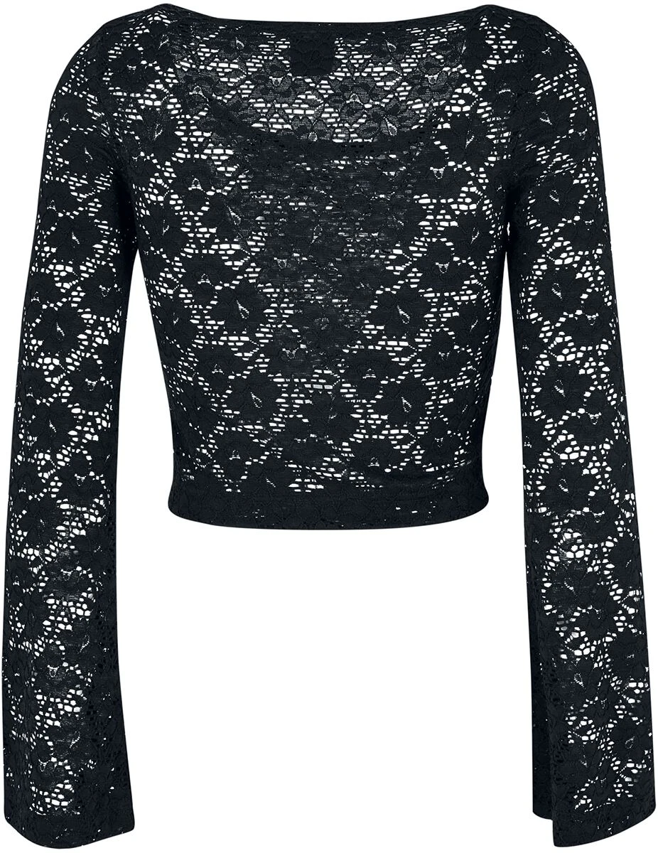 "Ladies Cropped Lace Longsleeve" Langarmshirt Schwarz Von Urban Classics 4 "Ladies Cropped Lace Longsleeve" Langarmshirt Schwarz Von Urban Classics – Bild 2