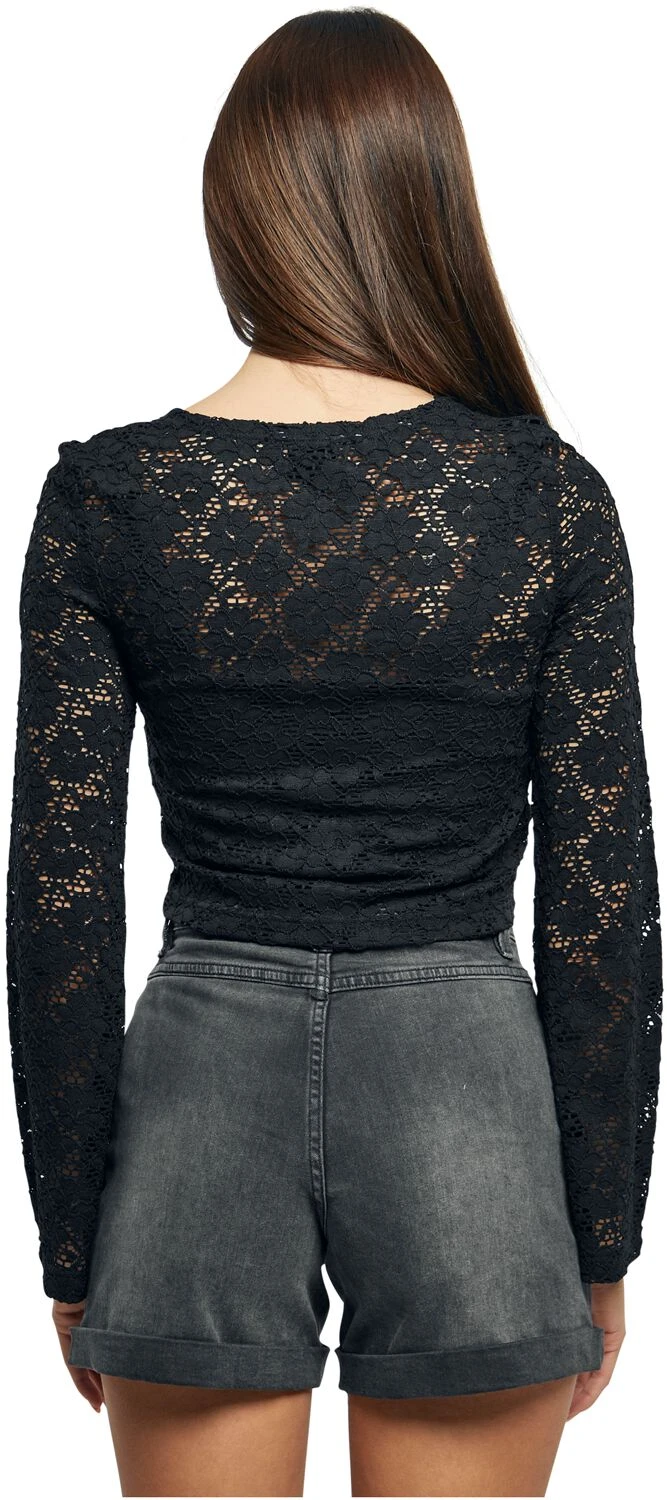 "Ladies Cropped Lace Longsleeve" Langarmshirt Schwarz Von Urban Classics 7 "Ladies Cropped Lace Longsleeve" Langarmshirt Schwarz Von Urban Classics – Bild 5