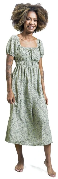 "Floral Print Square Neck Double Shirred Midi Dress" Mittellanges Kleid Multicolor Von QED London -Forbunrs Geschaft 541606wa